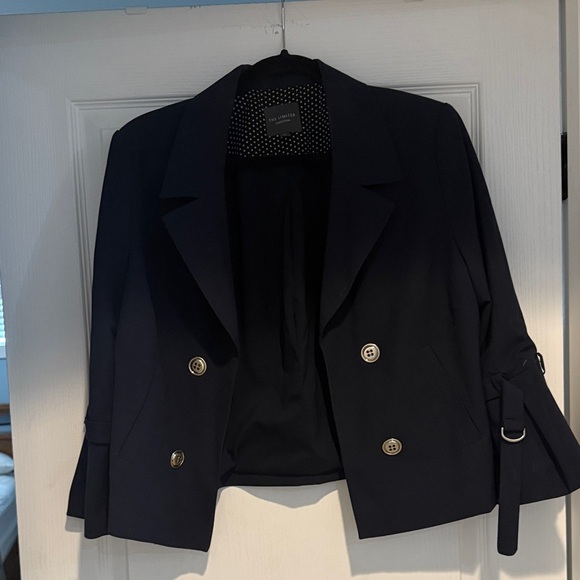 The Limited Jackets & Blazers - The Limited Women's Navy Double-Breasted 3/4” Trumpet Sleeve Blazer